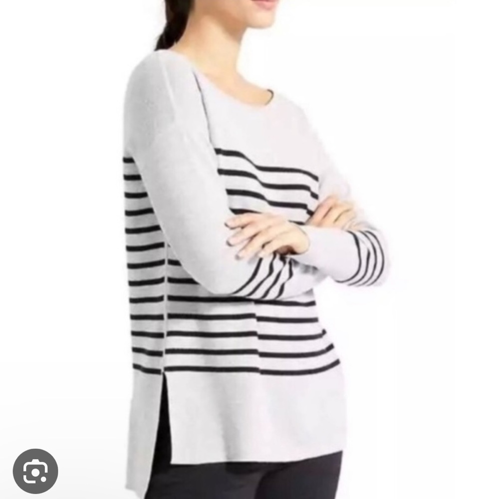 Athleta Striped Cotton Blend Tunic Sweater Classic Basic Capsule Wardrobe